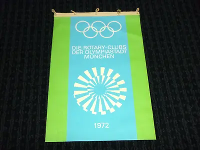 Vtg 1972 Munich Olympics Rotary Club Banner Pennant Vinyl 7.5  X 11.5  • $99