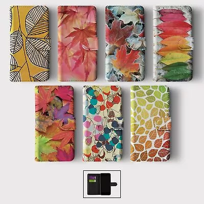 Case For Iphone 15 14 13 12 11 Se Pro  Wallet Flip Phone Cover Colourful Leaves • £8.99