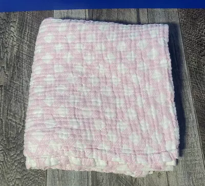 HB Hudson Baby Blanket Pink White Square Stripe Print Muslin Cotton Swaddle Soft • $11.99