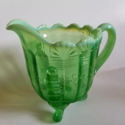  Antique Northwood EAPG C1868 KLONDIKE GREEN OPALESCENT Glass Creamer • $49.99