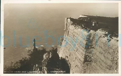 Eastbourne Beachy Head And Lighthouse Real Photo 1927 Postmark • £6