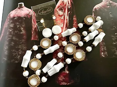 MIRIAM HASKELL Milk Glass & Lucite Necklace & Earrings Set 70s Vintage • £180