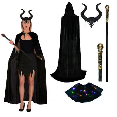Women EVIL WIZARD WITCH Halloween Black Cape Tutu Fancy Dress Costume UK • £22.01