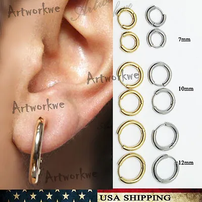 Mens Womens Stainless Steel Tube Hoop Ear Ring Stud Earrings Jewelry Punk • $5.99