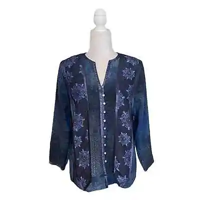 Maggie Shepherd Blue Floral Button Up Blouse Small • $24