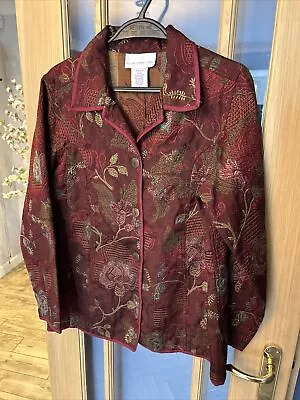 Susan Graver Red Boho Embroidered Tapestry Occasion Jacket Made India Medium • £20