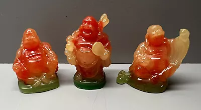 Miniature Buddha Figures Resin Green Orange Marble Look Set Of 3 • $19.95