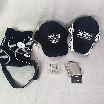 Jack Daniels Merchandise Bundle 2x Hat Shot Glass Mini Flask Bottle Carrier • $32