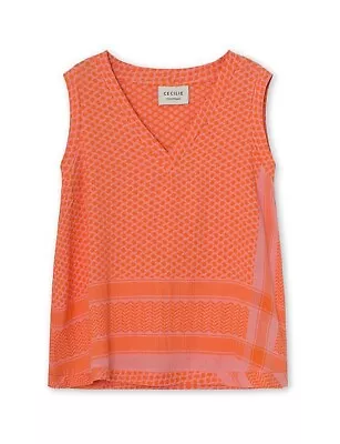 CECILIE Copenhagen V Sleeveless Shirt BNWT Sz S  Orange Pink • $75