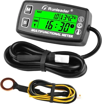 $22.23 • Buy Digital Hour Meter Tachometer Temp Gauge RPM & Temp Alert For Waterproof IP67