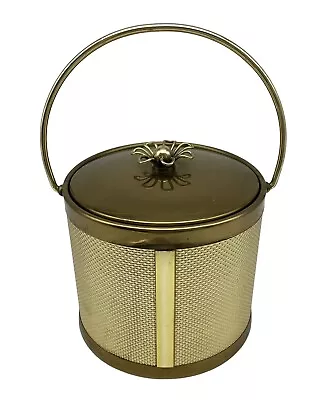 Vintage Hollywood Regency Style Metal Ice Bucket Plastic Liner Lid With Flower • $58.50