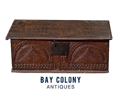 18th C Antique William & Mary Carved Oak Bible Box ~ Dated 1717 • $3675