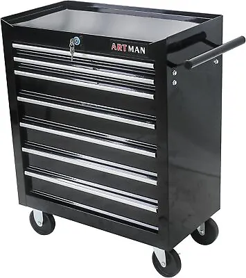 Black 7-Drawer Tool Box Rolling Tool Cart Lockable Home Repair Storage Tool Ches • $218.98