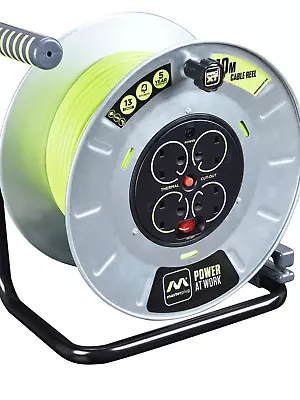 Cable Reel 40m Extension Lead 4 Gang - High Viz Heavy Duty - Masterplug Pro-XT • £52