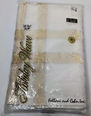 Vintage Fallani And Cohn Holiday Weave Oblong Tablecloth Cream Gold Metallic • $24.98