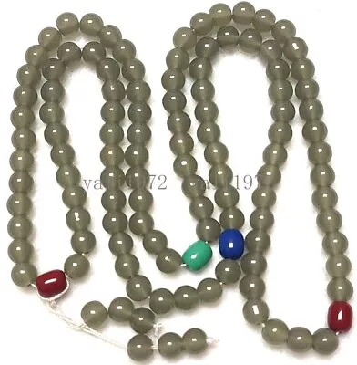 Certified 8mm Natural Grey Hetian Jade 108Beads Reiki Meditation Prayer Necklace • $16.19