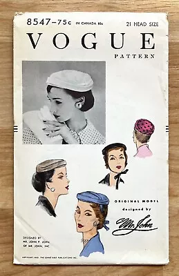 Vogue Pattern 8547 Pill Box Hats Mr John Head Size 21 Original Vtg UNUSED • $19.88