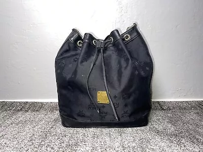 Women’s MCM Bucket Bag Purse Shoulder Monogrammed Black Gold Coloured Hardware • $89.99