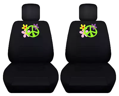 Front Car Seat Covers Black W/daisy&ladybugbutterflyhibiscus..fits VW Beetle • $75.64