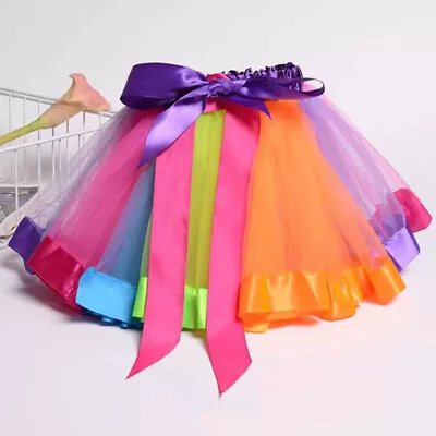 Kids Girls Baby Tutu Skirt Rainbow Fancy Skirts Tulle Dress Up Party 2 To 8 Year • £4.83