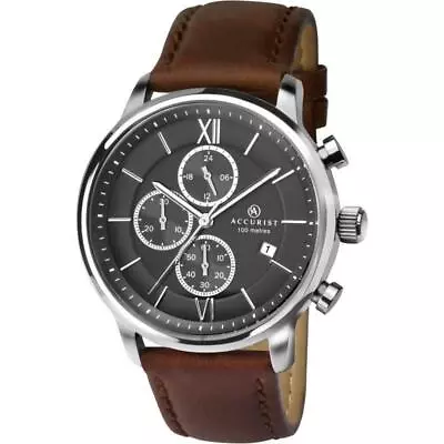 Accurist 7154 Chronograph 100m W/R Leather Strap 2 Year Warranty Official Agent • £39