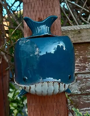 £16.95 • Buy Wall Mounted DARK BLUE WHALE PLANTER By Heaven Send Ceramic Gift 19.5cm Tall New