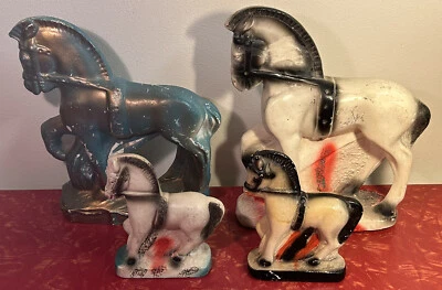 $14.99 • Buy Lot Of 4 Vintage 1930s Carnival Prizes Chalkware Plaster Horse Figurines