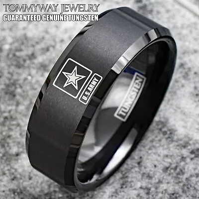 Black Tungsten Carbide Men's Ring United States U.S. Army Military Wedding Band • $15.99