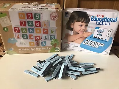 3x KS1 Educational Toys｜26 Wooden Alphabet Blocks｜93 Magnetic Words｜2 In 1 Game • £1.95