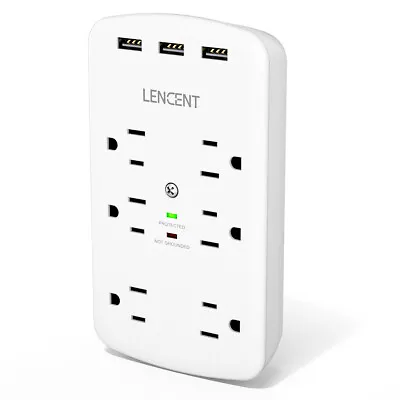 LENCENT 6 Outlet Extender 1728J Surge Protector With 3 USB Port Wall Adapter Tap • $15.99