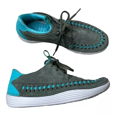 Nike Men's Solarsoft Moccasins Shoes Sz 7 Woven Suede Sneakers Green Blue 555345 • $36.99