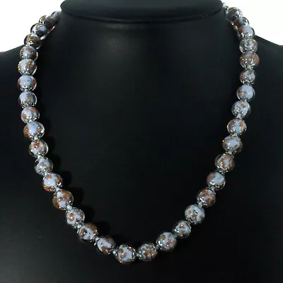 Murano Glass Necklace Light Blue Silver 42 Beads Millefiori 46cm Venice  • £31.95