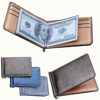 Men's PU Leather Slim Money Clip Front Pocket Wallet Thin Credit Card& ID Holder • $5.11