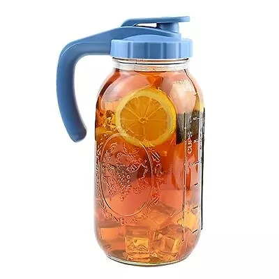 Glass Pitcher With Lid 2 Quart (64oz / 2 Liter) Heavy Duty Wide Mouth Mason J... • $27.12