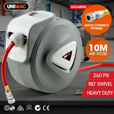 Unimac 10m Retractable Air Hose Reel Compressor Wall Mounted Auto Rewind • $51