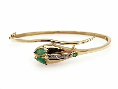 3CT Created Emerald 925 Silver Snake Serpent Cuff Bangle Bracelet In Yellow • $219.86