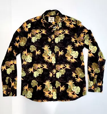 Mambo Smart Arts Shirt Large Cotton Viscose Button Up Long Sleeve Hawaiian Black • $22