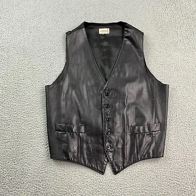 J Riggings Leather Vest Mens 44 Black Button Up Sleeveless • $23.88