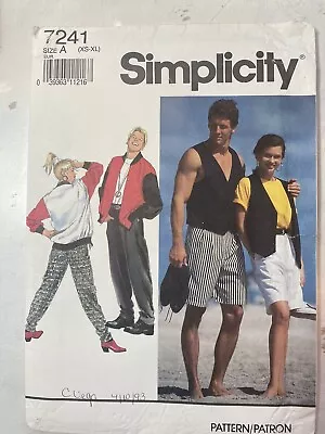 Vintage Simplicity Pattern 7241 Xs-Xl 30 48 UNCUT Mens Pants Shorts Vest Jacket • $3.60