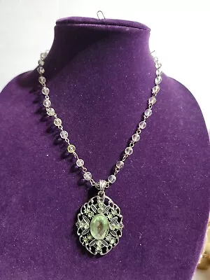 Green Rhinestones Medallion Pendant Statement Necklace Chain Jewelry Fashion • $7.99