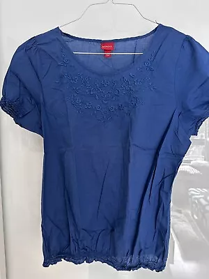 Never Worn - MERONA Women's Size L Blue Embroidered Blouse Peasant Top • $9.50