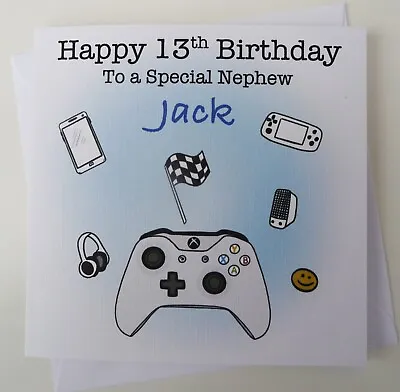 Handmade Personalised Boys Birthday Card 11th 13th 15th Any Age Son Brother Xbox • £2.99