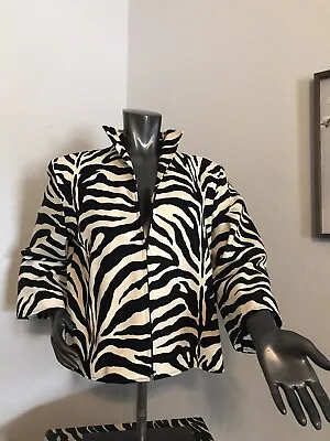 Painted Pony Women  Blazer Jacket Size L Black And OffWhite Zebra Print Full Zip • £28.93