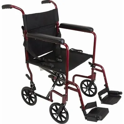New Open Box Steel Transport Chair Wheel Chair Light Weight Wheelchair Burgundy • $102