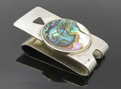 MEXICO 925 Sterling Silver - Vintage Round Abalone Shell Money Clip - TR1323 • $98.99