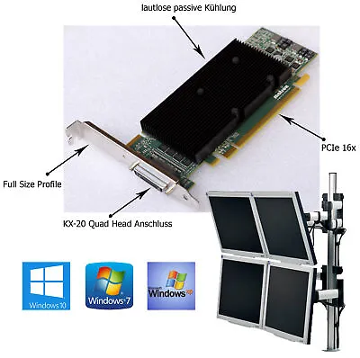 Quad Head Graphics Card Pcie KX-20 Up To Four Screens Matrox M9140-E512LAF M702 • £46.46