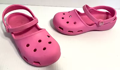 Crocs Kids Pink Mary Jane Slingback Clogs Sandals Shoes Girls Sz J 1 • $4.99