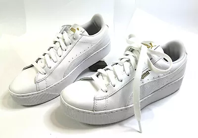 $25 • Buy PUMA Platform Sneakers White With Gold Logo Ladies Size EU
