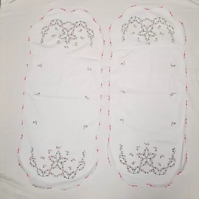 2 Dresser Scarf VTG 36  Floral Crochet Lace Set Table Runners Painted Embroidery • £9.64