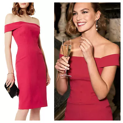 Karen Millen Red Pink Wedding Guest Evening Work Party Dress SZ 8-16 • £31.62